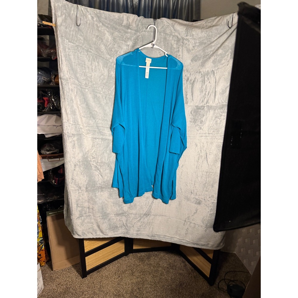 Chico's tourqoise Blue Lightweight Open Front Cardigan Sweater Size‎ 1 M/8
